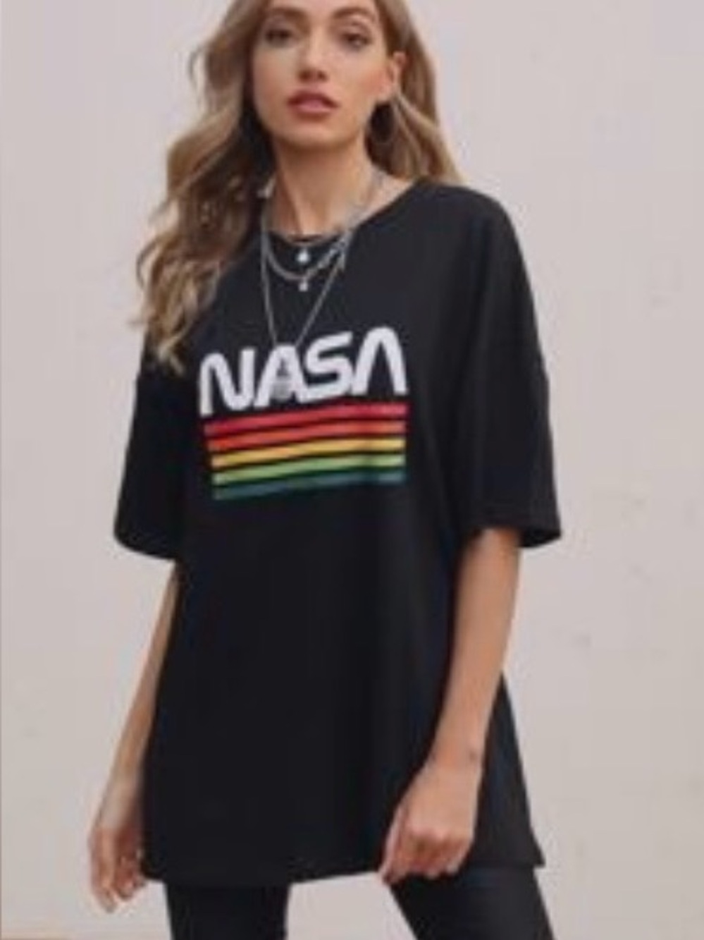Black Women’s rainbow NASA logo graphic band short sleeve tee oversized XL shein